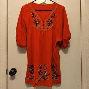 Large Red Embroidered Women's Top. Size Large.